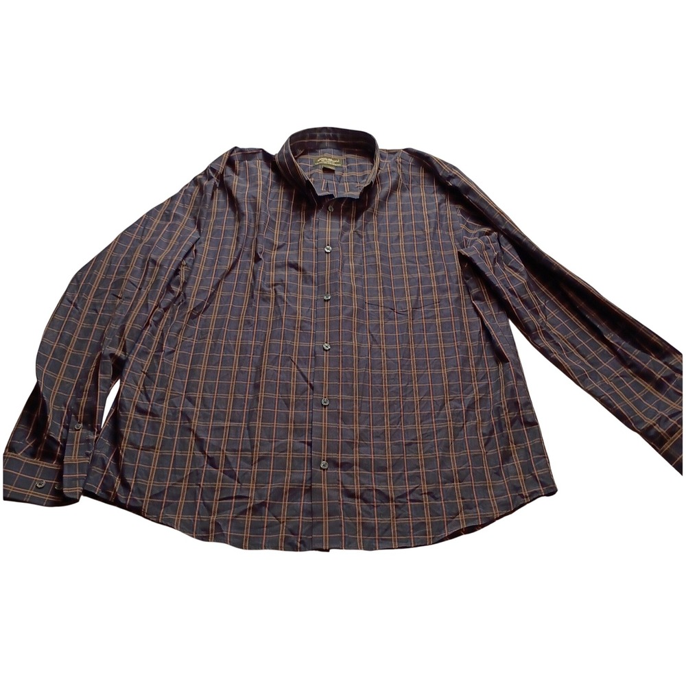 Eddie Bauer Button Down Men's Relaxed Fit Plaid Wrinkle Resistant Blue Orange XL